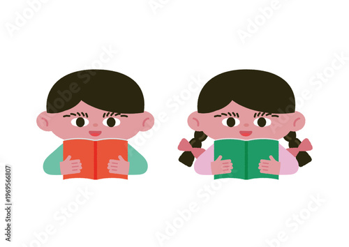 本を持つ子どもたちのベクターイラスト素材