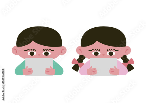タブレットで動画をみる子どもたちのベクターイラスト素材
