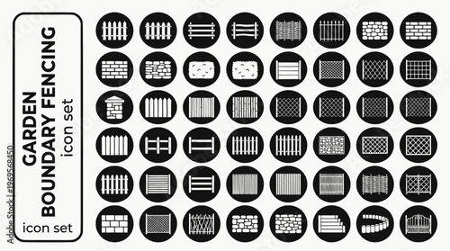 Garden Boundary Fencing Bold Line Icons-Close Board Fence Picket Fence Post Rail Woven Willow Hurdle Wrought Iron Railing Bamboo Screen Gabion Stone-15 Fencing Icon Set Vector - Garden Boundary Icons