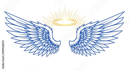 Angelic Wings with Golden Halo Symbolizing Divinity, Spirituality, and Purity
