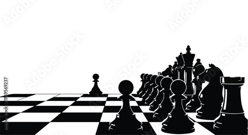 chess pieces on a chessboard in black and white
