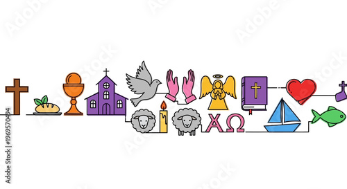 Christian Religious Symbols and Icons in a Vector Illustration