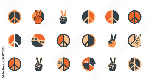 Peace Symbol Hand Gesture Icons Set - Protest Signs and Anti War Movement Graphics for Design Projects