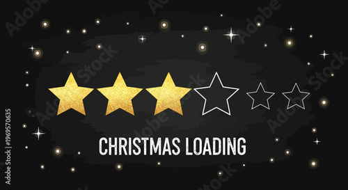 Christmas loading bar with golden stars and twinkling lights on dark background
