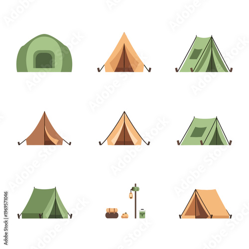 Collection of various camping tents.
