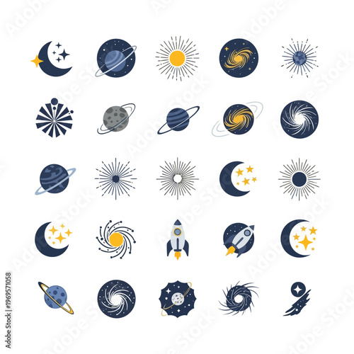 Collection of various celestial body icons.
