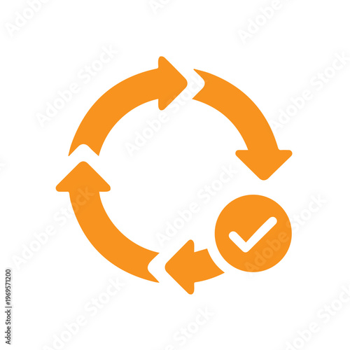 Orange circular arrows with a checkmark within a circle signifies the completion of a recurring task.