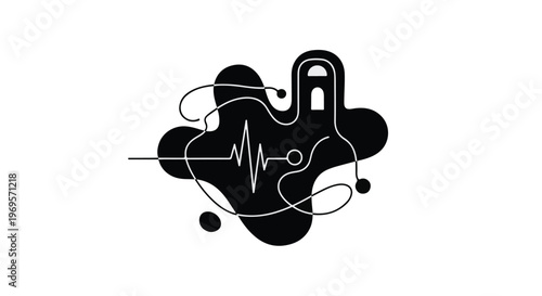Medical technology logo with heartbeat line and stethoscope