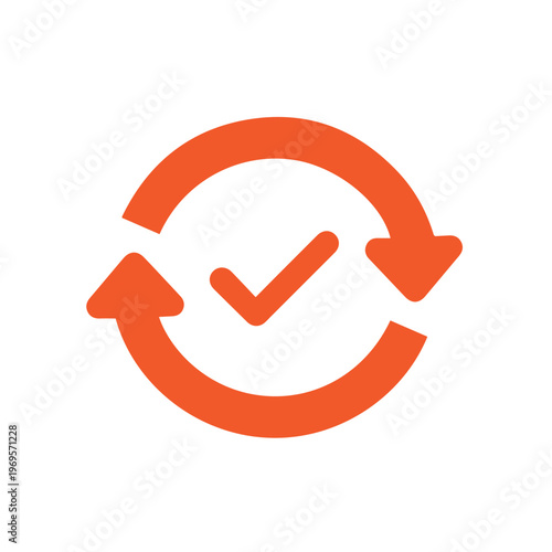Circular arrows with a checkmark inside indicate a process completion or successful cycle.