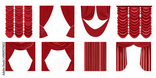 Collection of vibrant red curtain designs and decorative fabric swatches