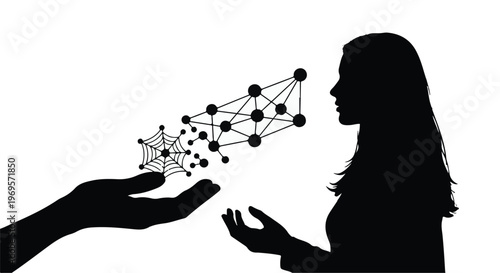 silhouette of woman receiving network connections