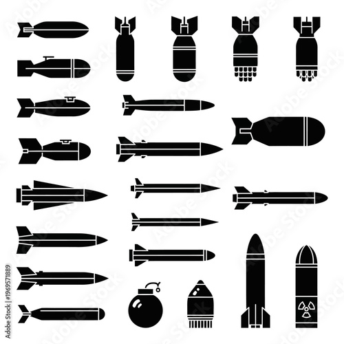 Collection of various missile silhouettes.