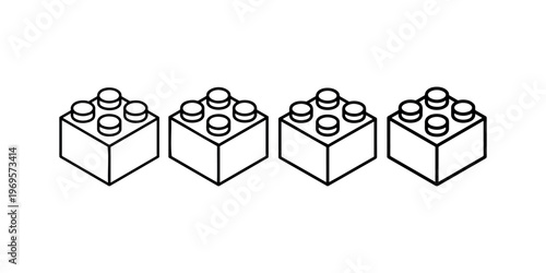 Set of plastic building block icons isolated on white background depicting construction toys for childhood play development and creative architectural fun