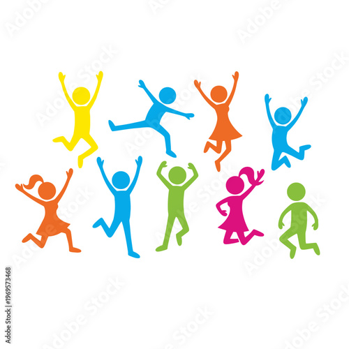 Colorful people jumping in the air.