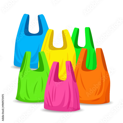 Colorful reusable shopping bags stacked.