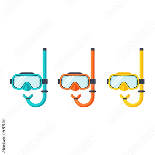 Colorful snorkeling masks and tubes.