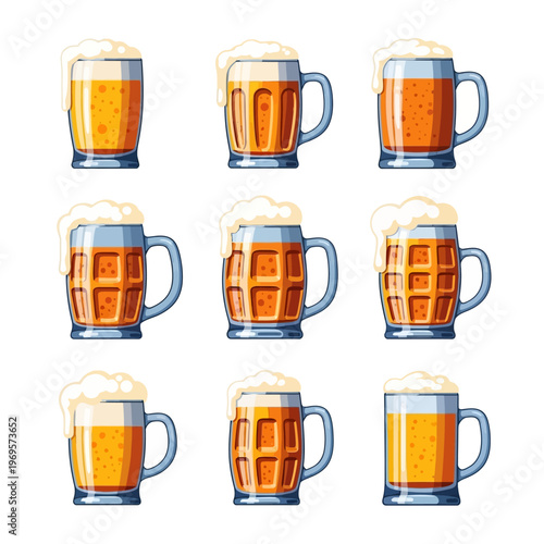 Eight Mugs of Beer in Row.