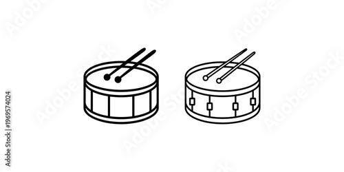 Snare drum and drumsticks icon. musical instrument vector symbol. percussion linear signs. music lesson illustration collection