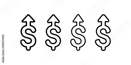 Dollar up vector icon, money growth outline, financial success flat illustration, currency increase clip art, investment income black silhouette