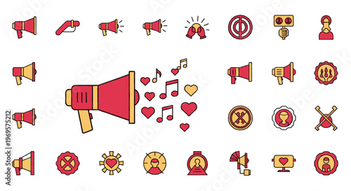 Communication Icons Set Illustration Megaphone Speaker Announcement Social Media Marketing Design Vector Graphics Elements Symbols and Concepts