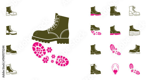 Diverse Boot Icons Set Illustration Hiking Boots Fashion Footwear Styles Graphic Design Elements Vector Images for Website and App