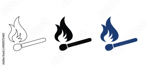 Burning Matchstick Vector Illustration – Fire Flame Icon and Hazard Symbol