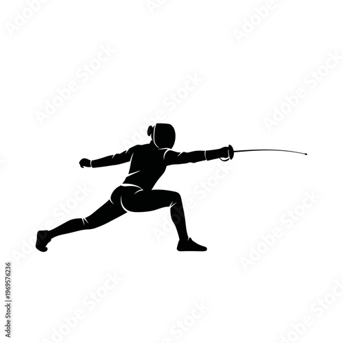 Fencer in action with sword extended.