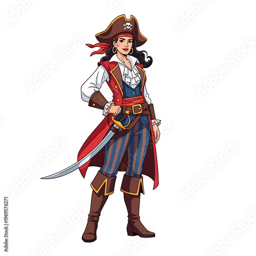 Female Pirate Character Holding Sword.