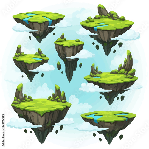 Floating Islands with Green Grass.