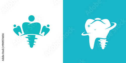 Dental Clinic Logo Design with Tooth Implant and People.