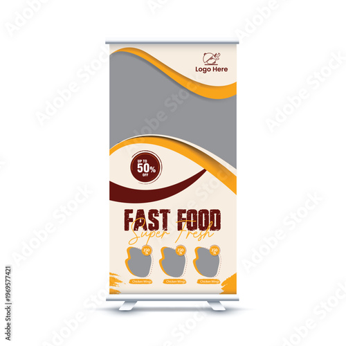 Fast Food Roll-Up Banner Design Template | Restaurant & Street Food Promotion Vector