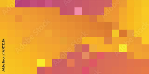 Abstract pixel art background with vibrant orange and pink color blocks.