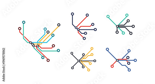 metro map Line art vector set clean minimal illustration