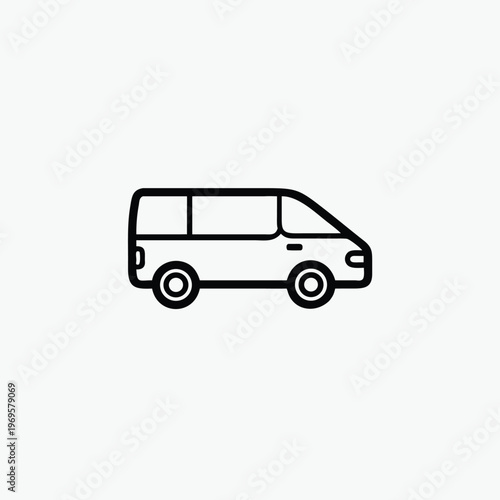 cargo minibus black contour linear template