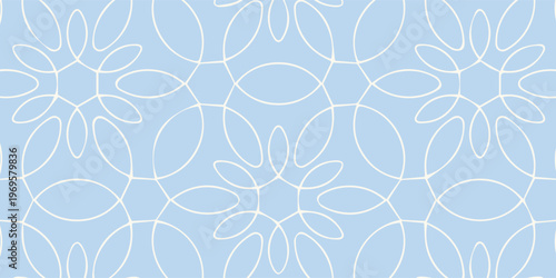 Elegant Light Blue Seamless Pattern with Abstract Floral and Geometric Motifs.