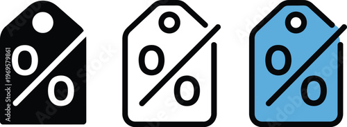 No discount price tag icon set, vector symbols with percent off strike through for retail shopping ecommerce promotion warning and pricing concept.