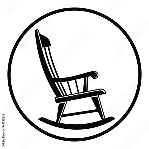 Black and white rocking chair icon in a circle frame icon