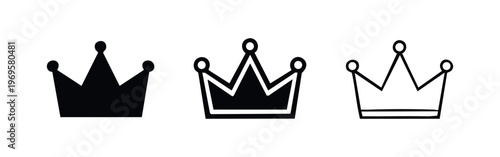Crown icon set. Royal, king, queen, and success symbol in various styles.