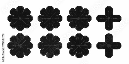 Black plastic connectors displayed in a grid arrangement on a white background