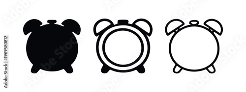 Classic Alarm Clock Icon Set. Time and Alert Symbol in Various Flat Designs.