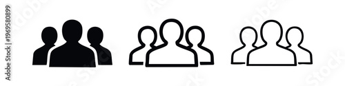 User group icon set featuring solid and outline variations for team and community representation