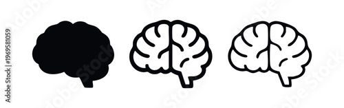 Human brain icon set from side view, depicting intelligence, mind, and neuroscience