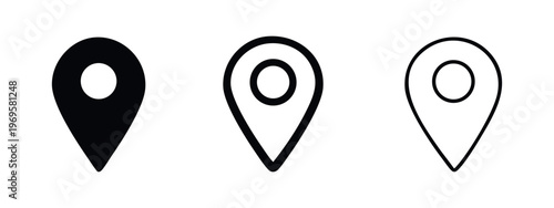 Location Pin Icon Set. Map pointer, navigation, and destination vector illustration.