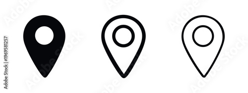 Location Pin Icon Set. Map pointer, navigation, and destination vector illustration.