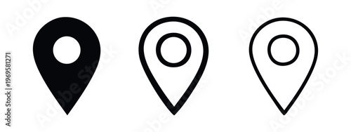 Location Pin Icon Set. Map pointer, navigation, and destination vector illustration.
