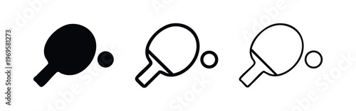 Table tennis paddle and ball icon set for sport, recreation, and game applications.