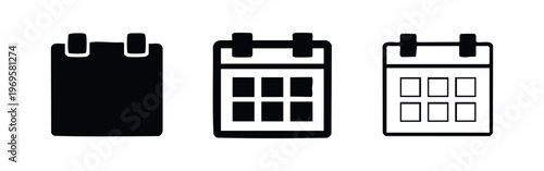 Calendar date and event planner icon set for scheduling, appointments, and time management applications.