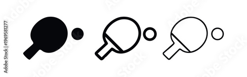 Table tennis paddle and ball icon set for sport, recreation, and game applications.