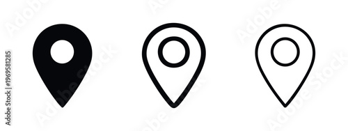 Location pin map pointer icon set for navigation, destination, and geotagging applications.