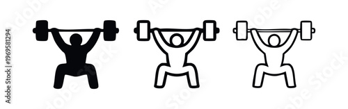Weightlifting person icon set representing fitness, gym, strength training, and workout activities.